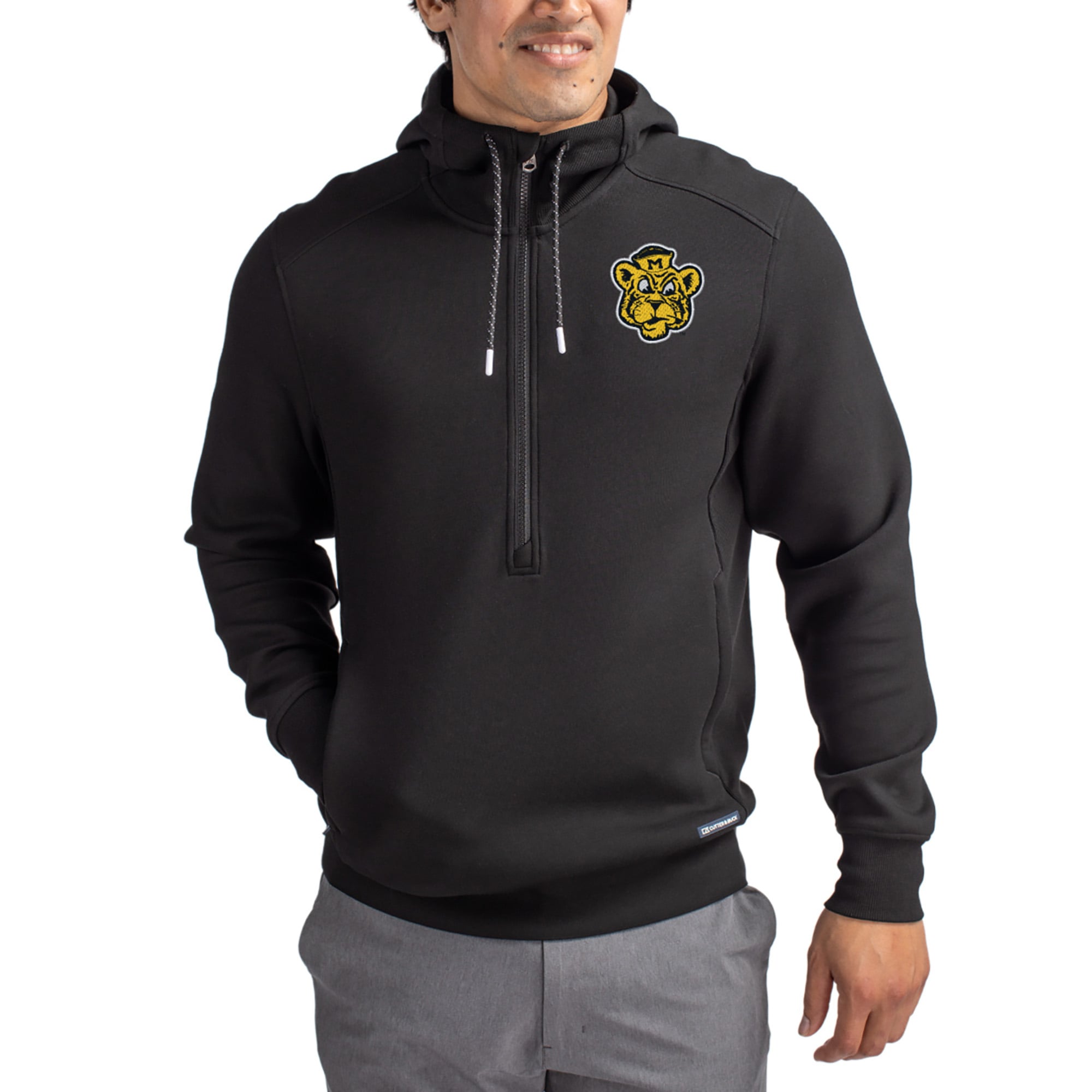 Men's Cutter & Buck  Black Missouri Tigers Roam Eco Recycled Half-Zip Pullover Hoodie