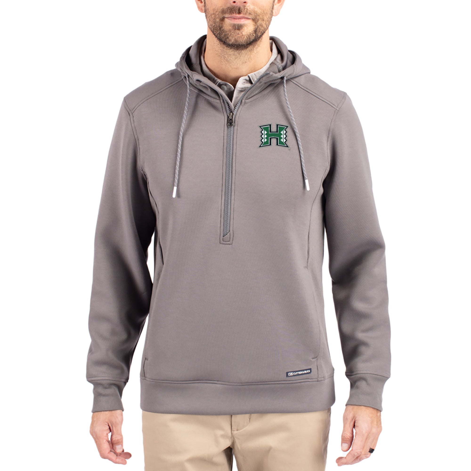 Men's Cutter & Buck  Gray Hawaii Rainbow Warriors Roam Eco Recycled Half-Zip Pullover Hoodie