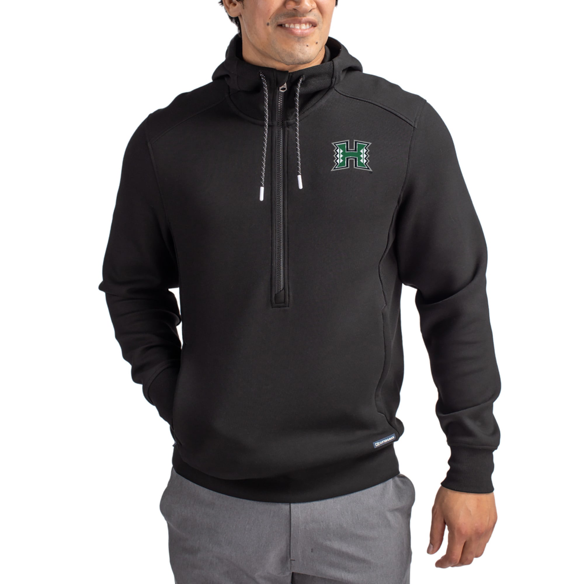 Men's Cutter & Buck  Black Hawaii Rainbow Warriors Roam Eco Recycled Half-Zip Pullover Hoodie