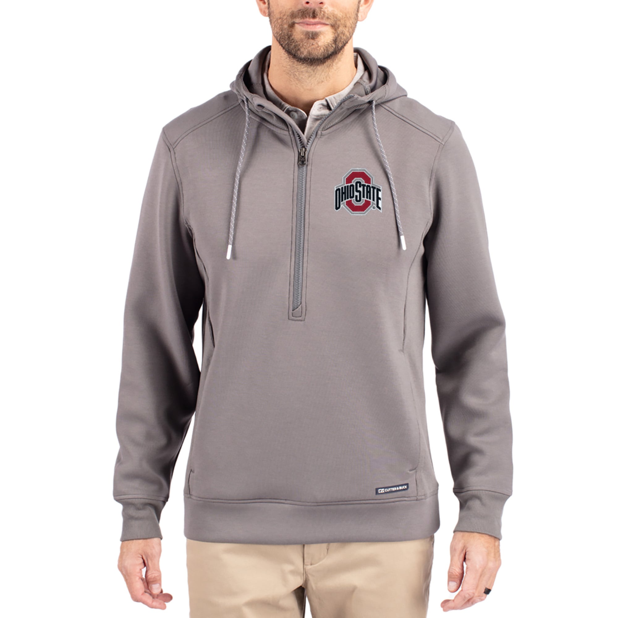 Men's Cutter & Buck  Gray Ohio State Buckeyes Roam Eco Recycled Half-Zip Pullover Hoodie