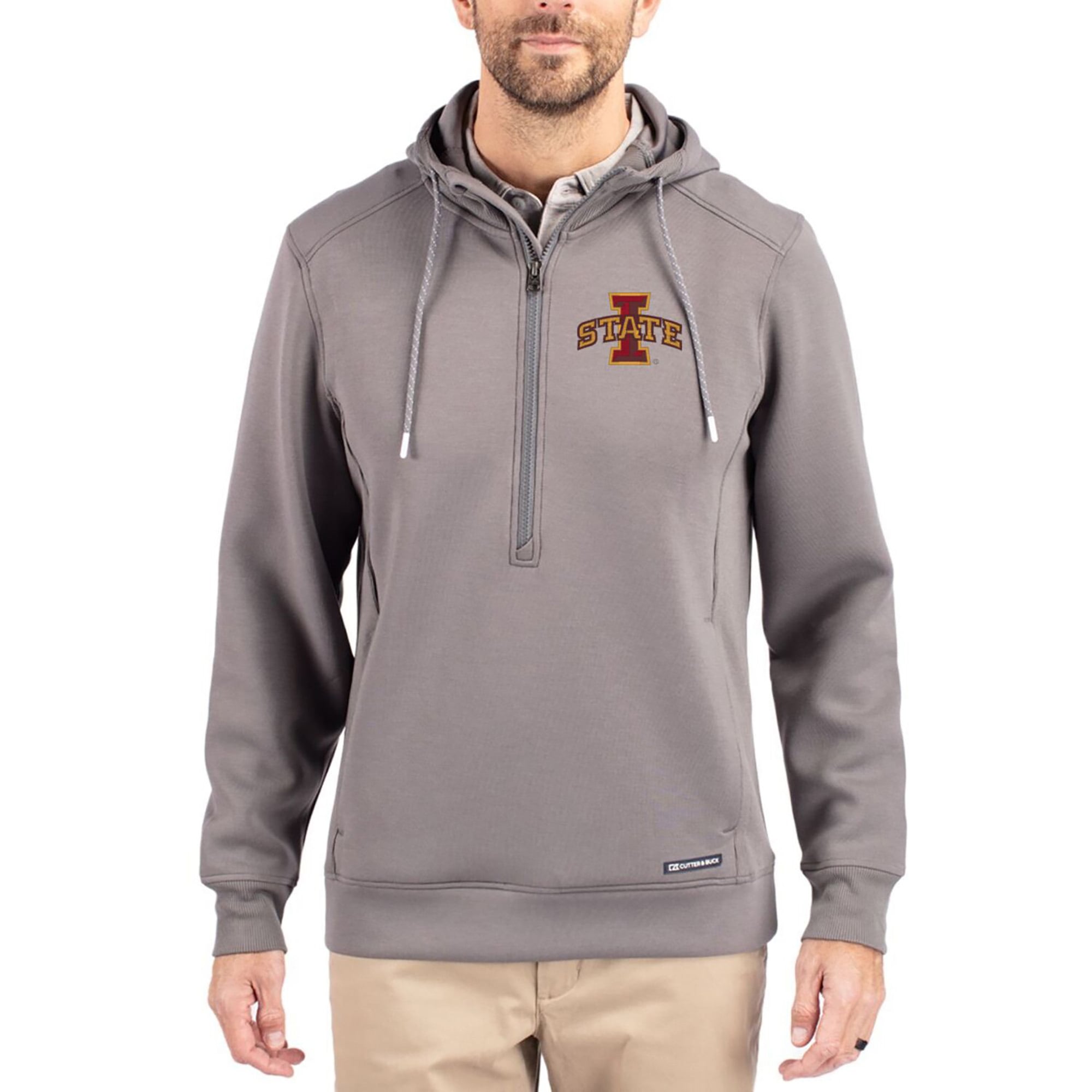 Men's Cutter & Buck  Gray Iowa State Cyclones Roam Eco Recycled Half-Zip Pullover Hoodie
