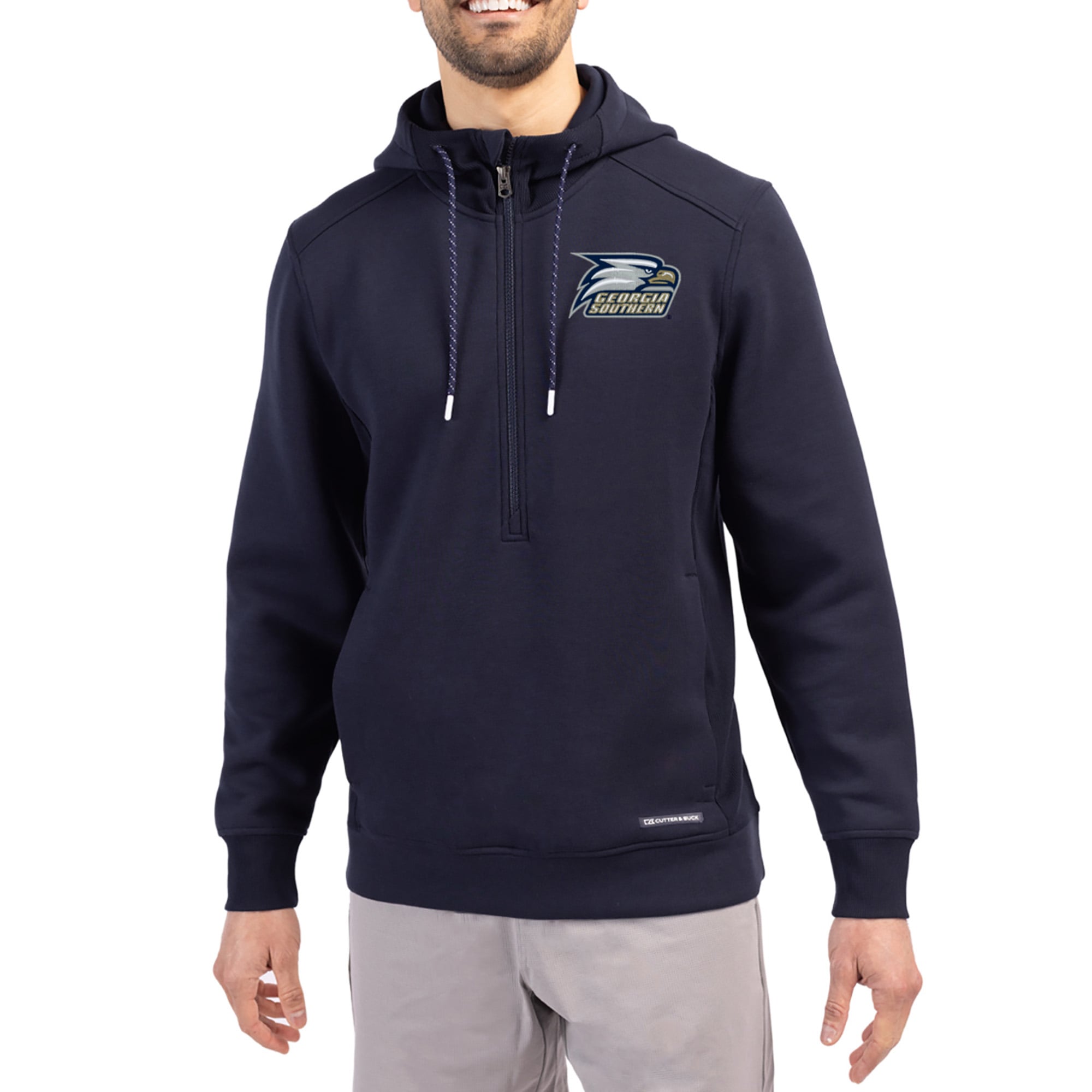 Men's Cutter & Buck  Navy Georgia Southern Eagles Roam Eco Recycled Half-Zip Pullover Hoodie