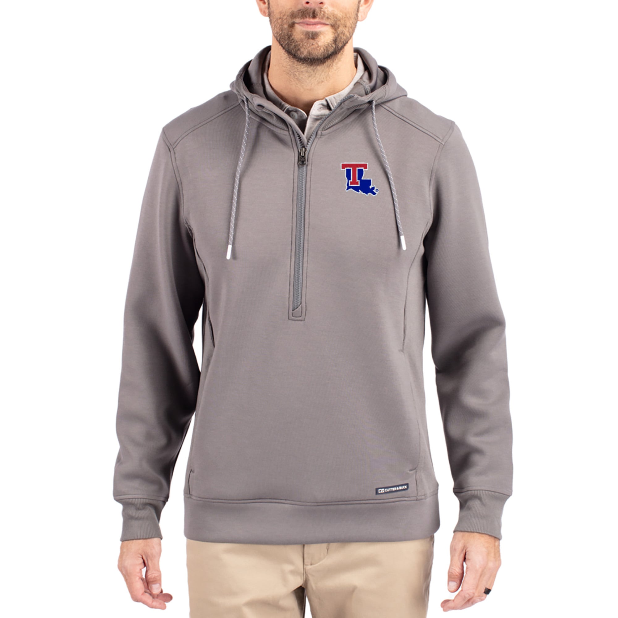 Men's Cutter & Buck  Gray Louisiana Tech Bulldogs Roam Eco Recycled Half-Zip Pullover Hoodie