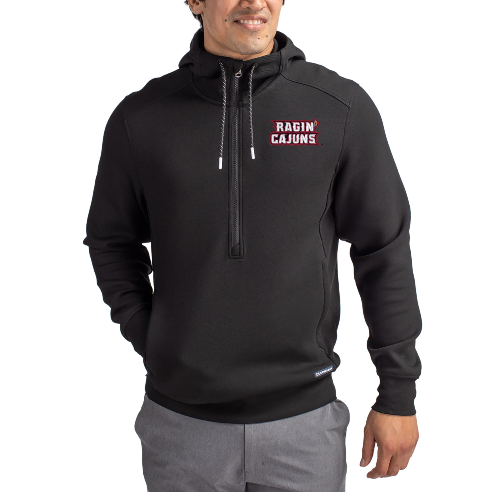 Men's Cutter & Buck  Black Louisiana Ragin' Cajuns Roam Eco Recycled Half-Zip Pullover Hoodie