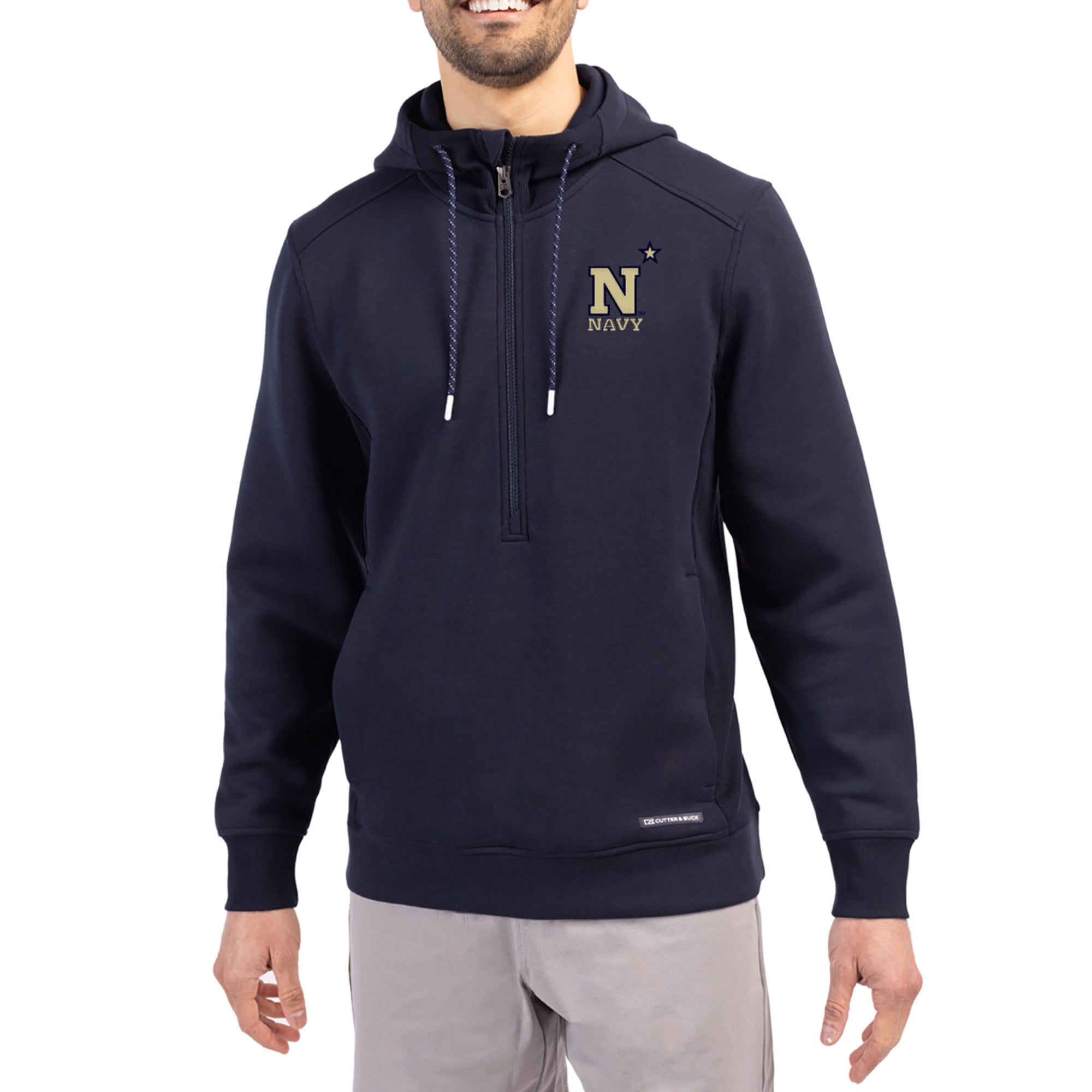 Men's Cutter & Buck  Navy Navy Midshipmen Roam Eco Recycled Half-Zip Pullover Hoodie