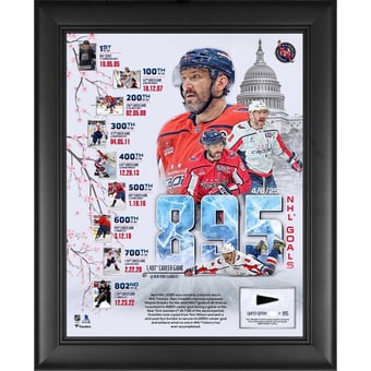 Alexander Ovechkin Washington Capitals Framed 13" x 16" 895th Goal Collage with a Piece of Game-Used Puck from the 2024-25 Season - Limited Edition of 895