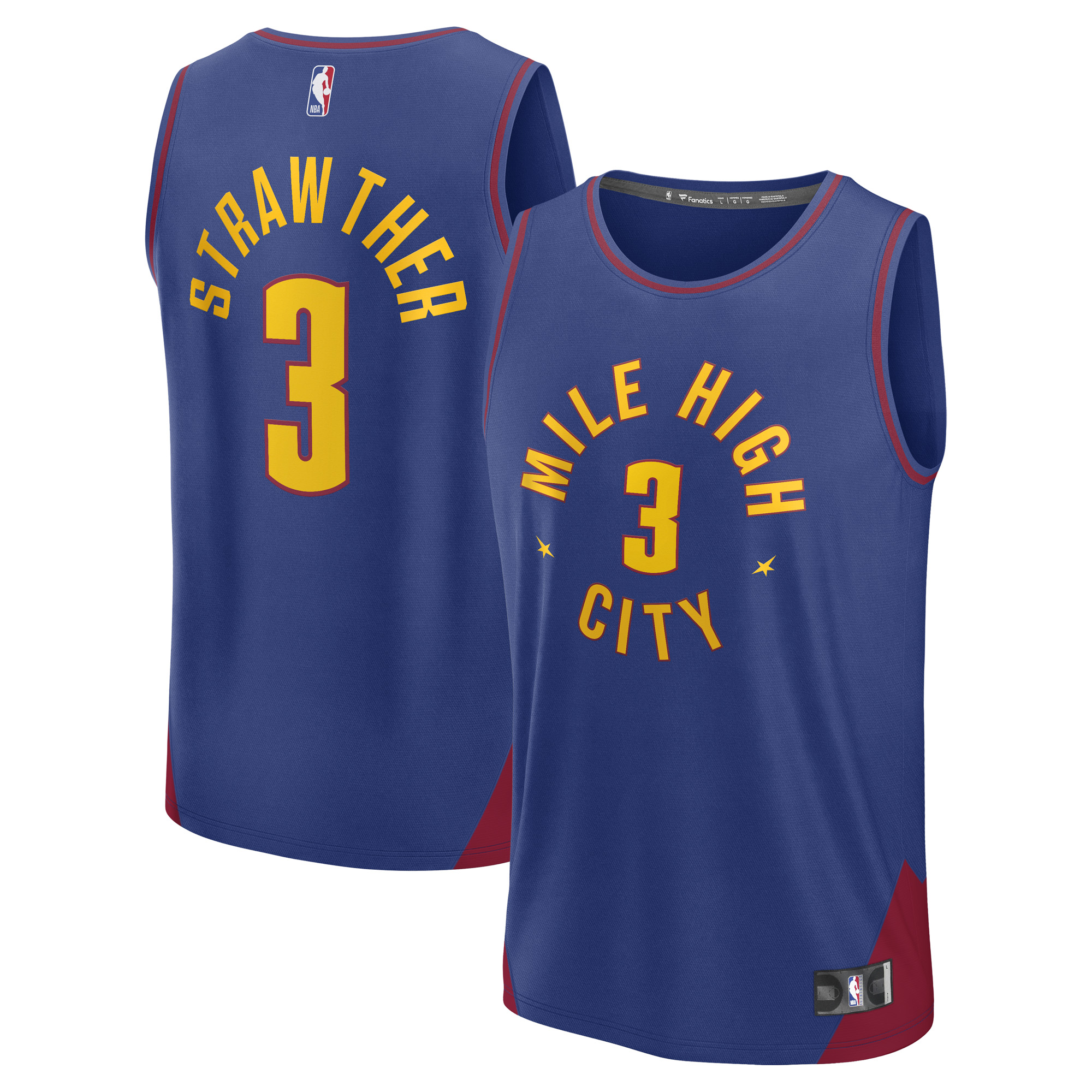 Men's Fanatics Julian Strawther Blue Denver Nuggets Fast Break Replica Player Jersey - Statement Edition