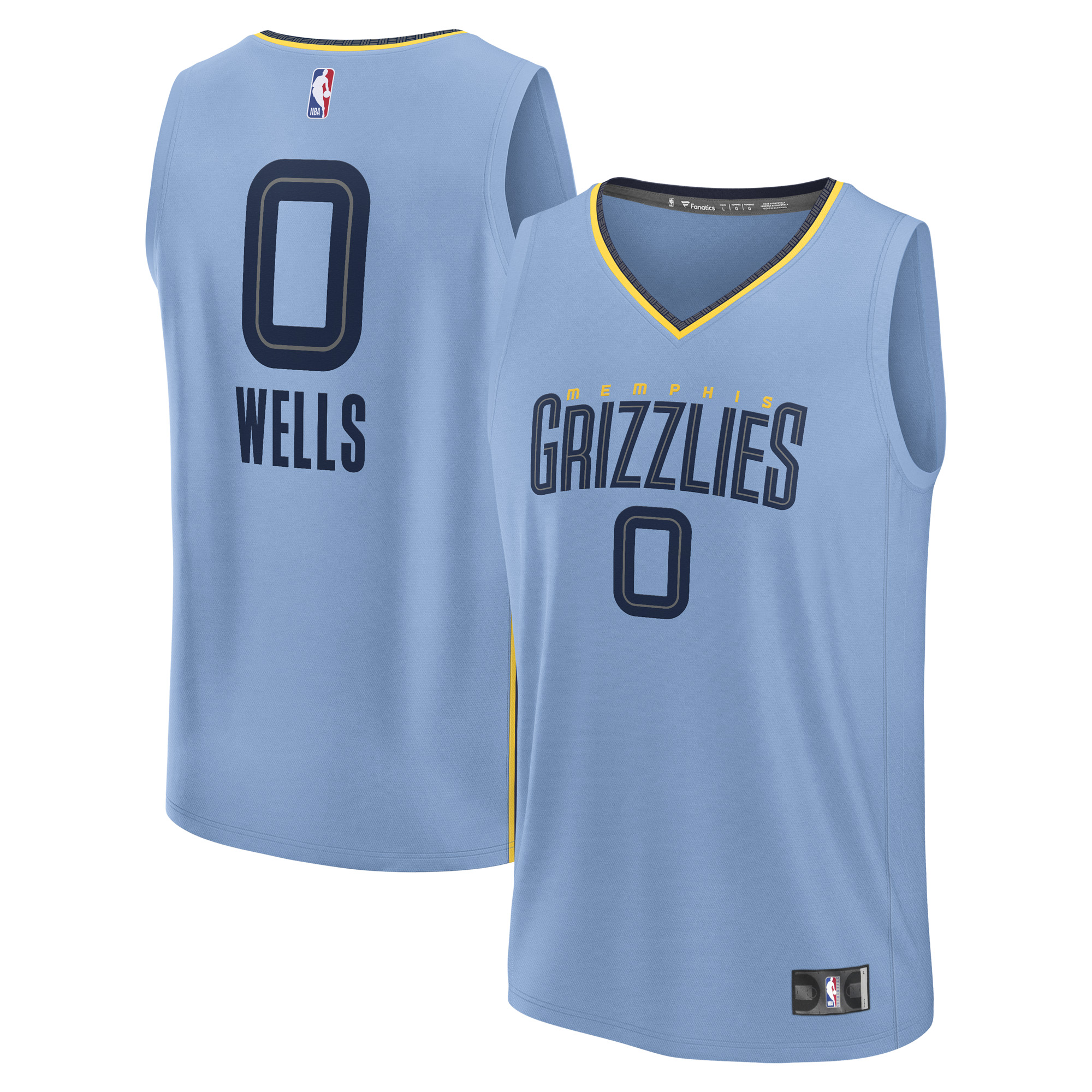 Men's Fanatics Jaylen Wells Light Blue Memphis Grizzlies Fast Break Replica Player Jersey - Statement Edition