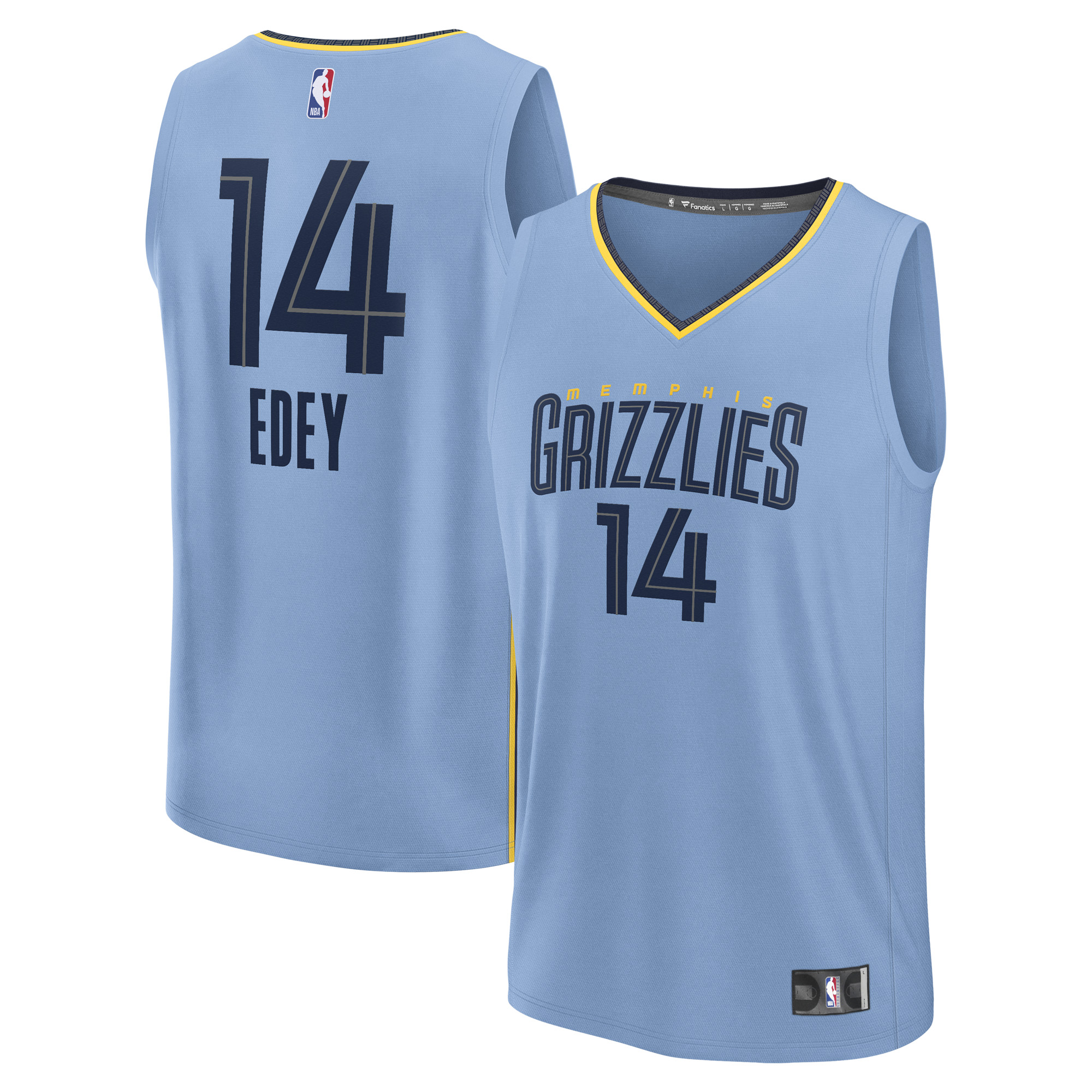 Men's Fanatics Zach Edey Light Blue Memphis Grizzlies Fast Break Replica Player Jersey - Statement Edition