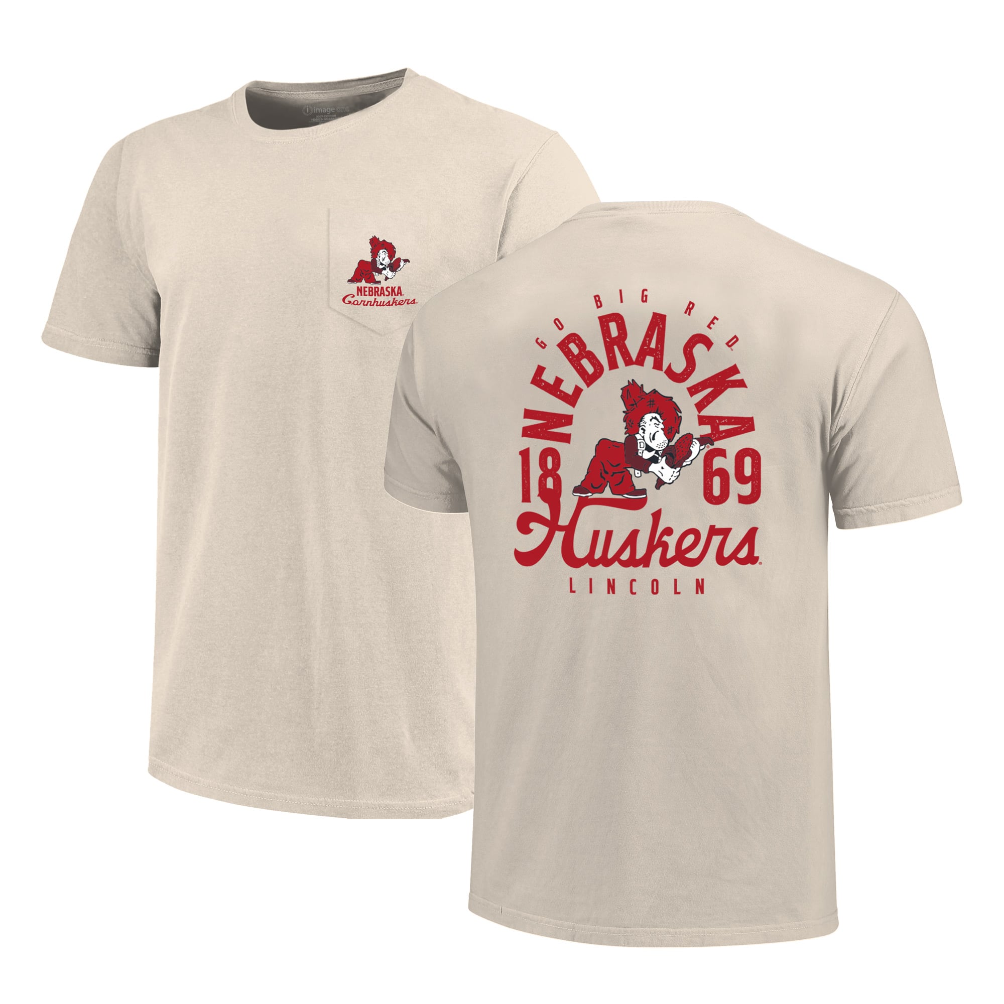 Men's Cream Nebraska Huskers Big & Tall Mascot Overlay Essential Pocket T-Shirt
