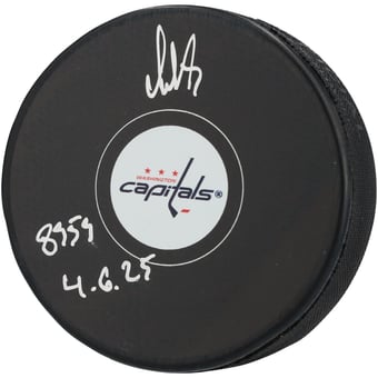 Alexander Ovechkin Washington Capitals Autographed Hockey Puck with "895G 4-6-25" Inscription