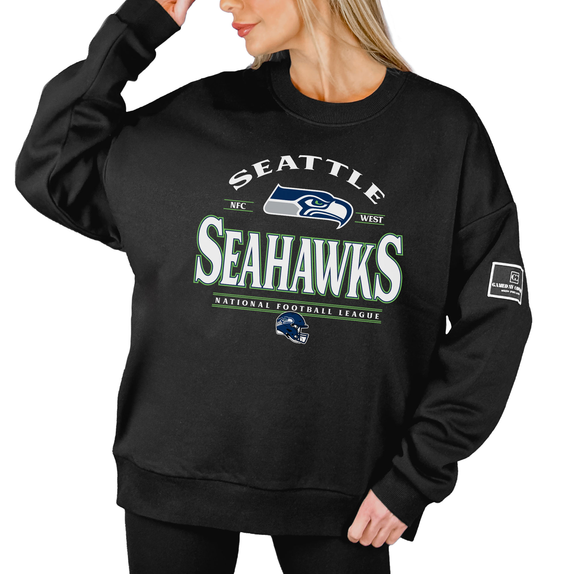 Women's Gameday Couture Black Seattle Seahawks Oversized Players Only Black Label Pullover Sweatshirt