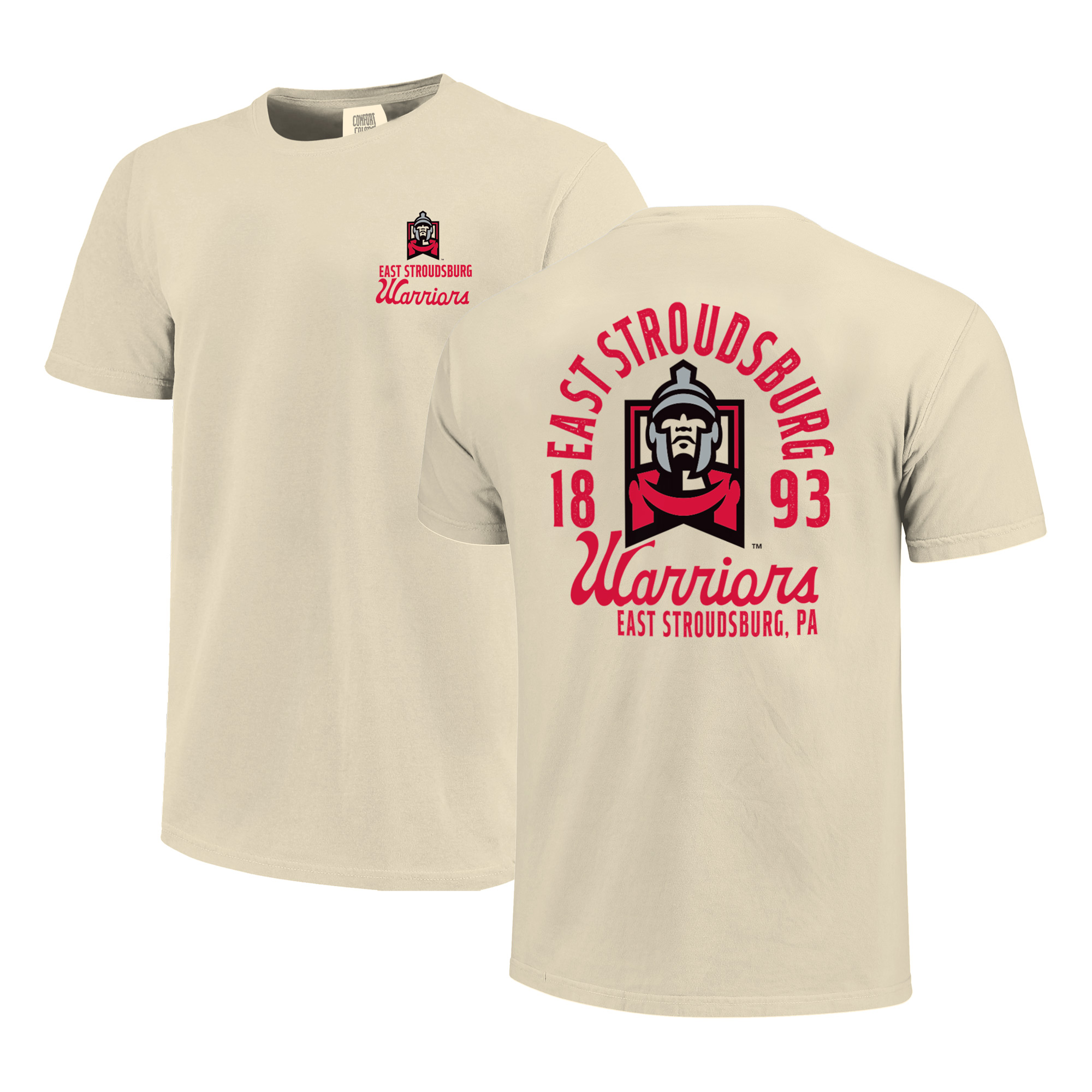 Men’s Cream East Stroudsburg Warriors Comfort Colors Mascot Overlay T-Shirt Men’s Cream East Stroudsburg Warriors Comfort Colors Mascot Overlay T-Shirt