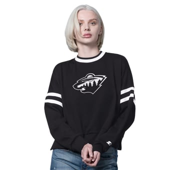 Women's Starter  Black Minnesota Wild Rally Fleece Cropped Sweatshirt