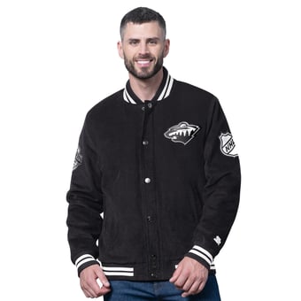 Men's Starter  Black Minnesota Wild Blackout Varsity Jacket