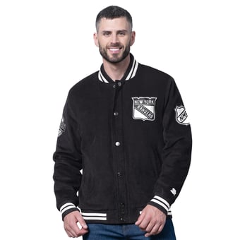 Men's Starter  Black New York Rangers Blackout Corduroy Full-Snap Varsity Jacket