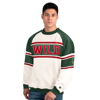 Men's Starter  White Minnesota Wild Defense Fleece Crewneck Sweatshirt