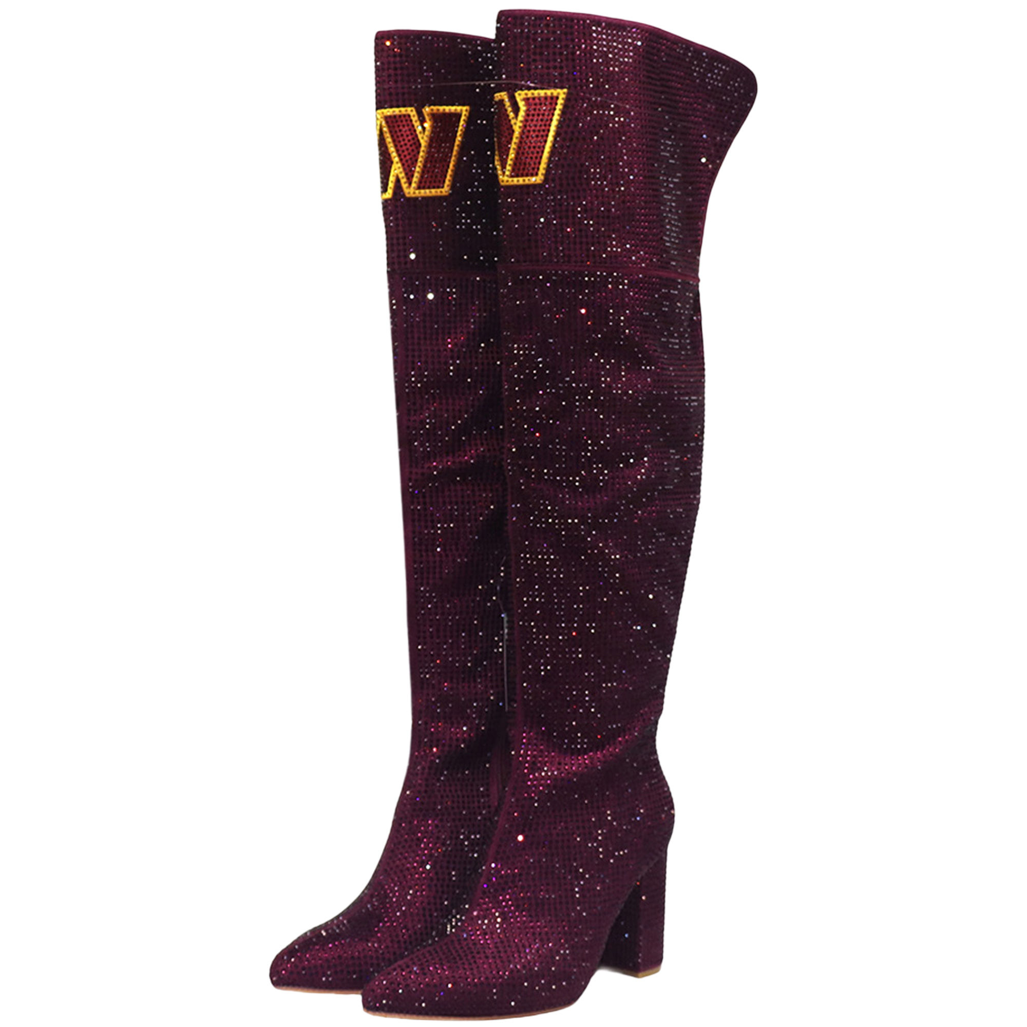 Women's FABGATING by Cuce Burgundy Washington Commanders Team Color Crystal Over-The-Knee Boots