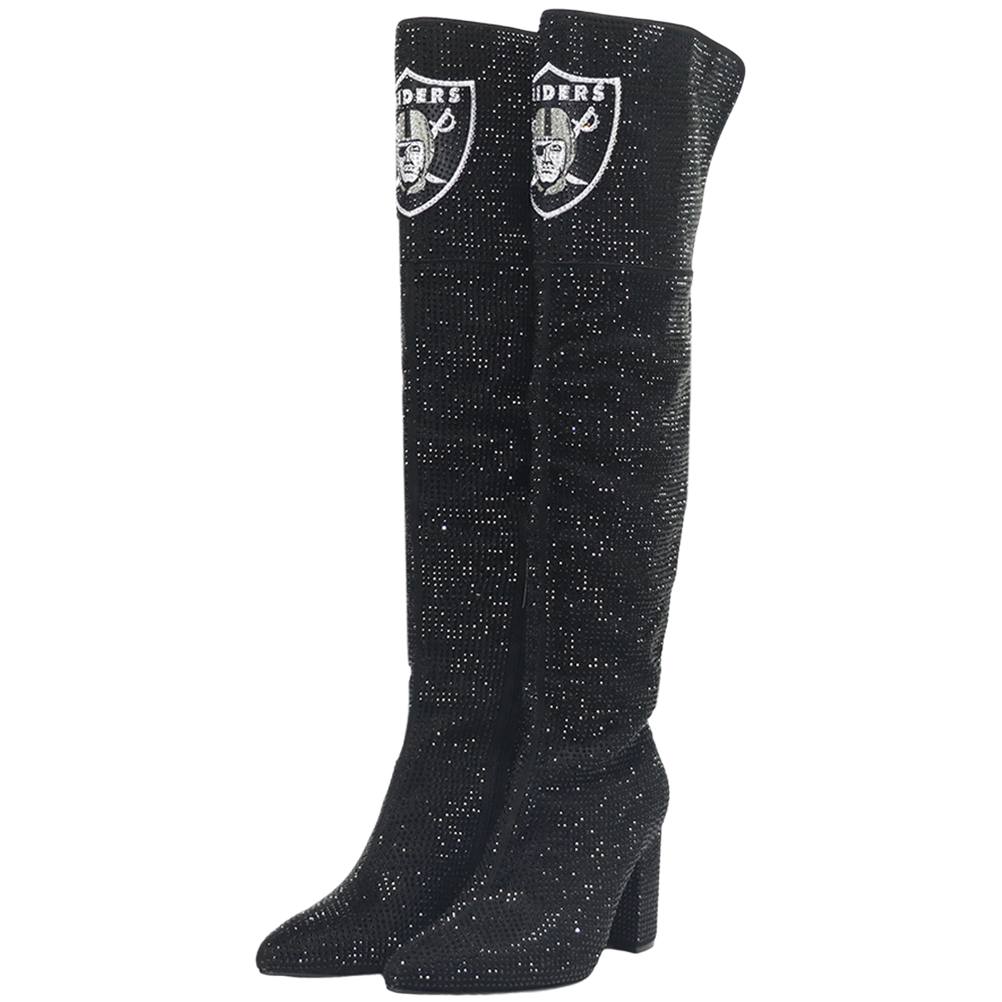 Women's FABGATING by Cuce Black Las Vegas Raiders Team Color Crystal Over-The-Knee Boots