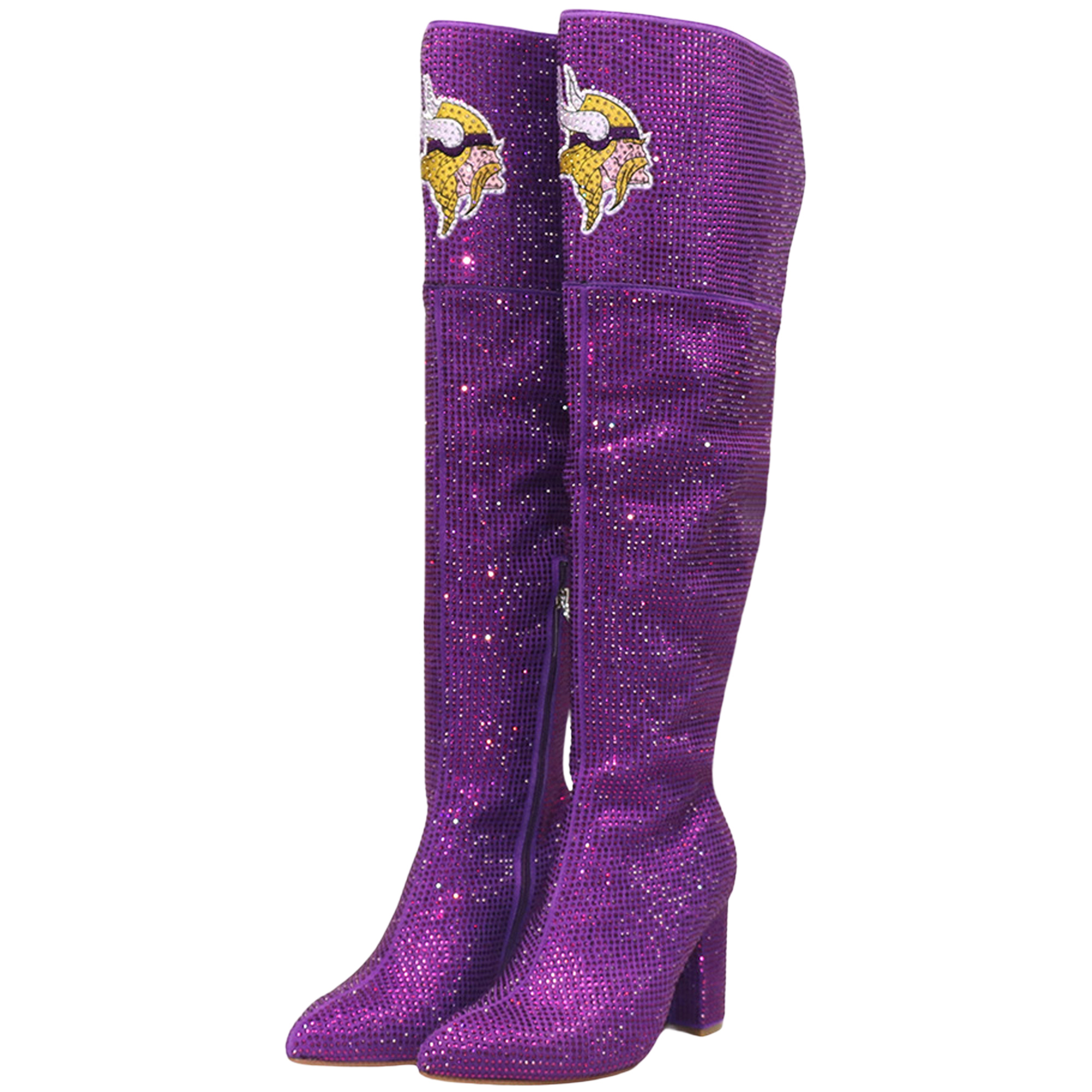 Women's FABGATING by Cuce Purple Minnesota Vikings Team Color Crystal Over-The-Knee Boots