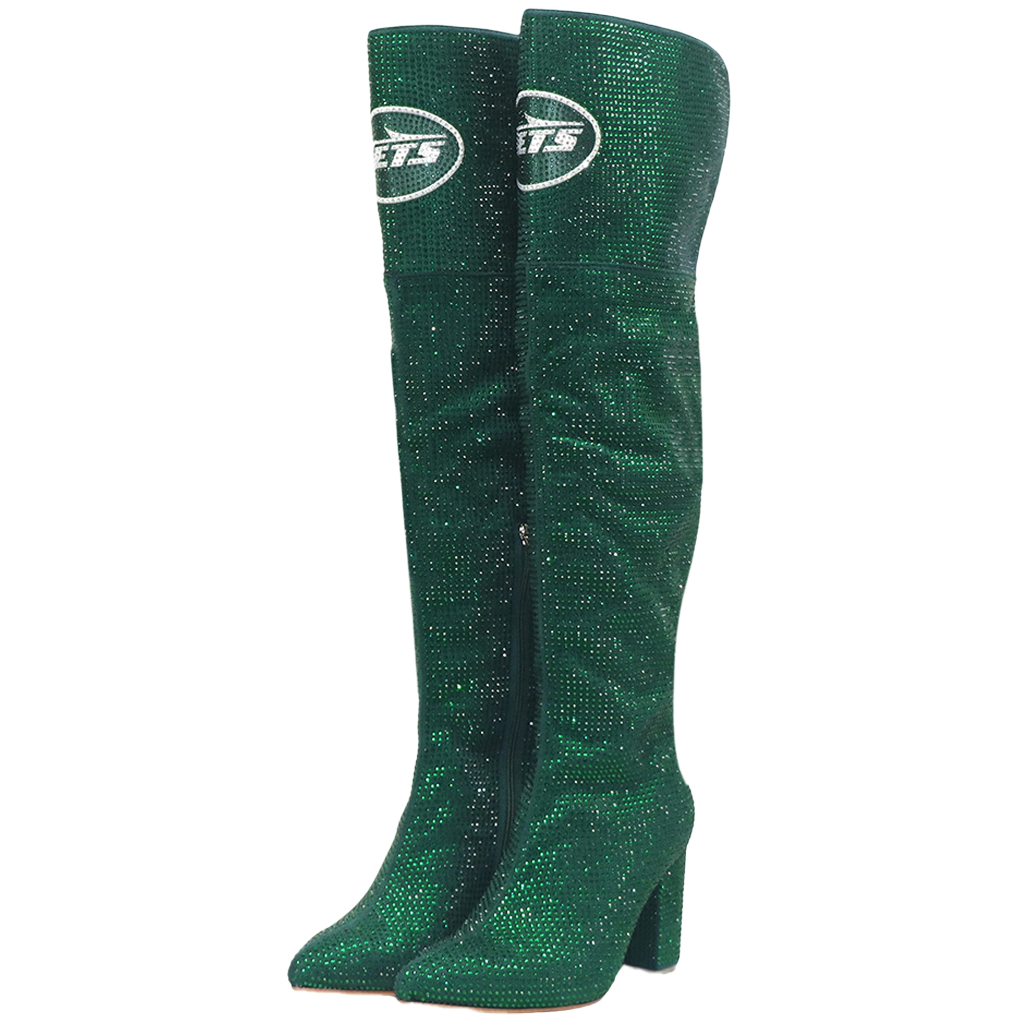 Women's FABGATING by Cuce Green New York Jets Team Color Crystal Over-The-Knee Boots