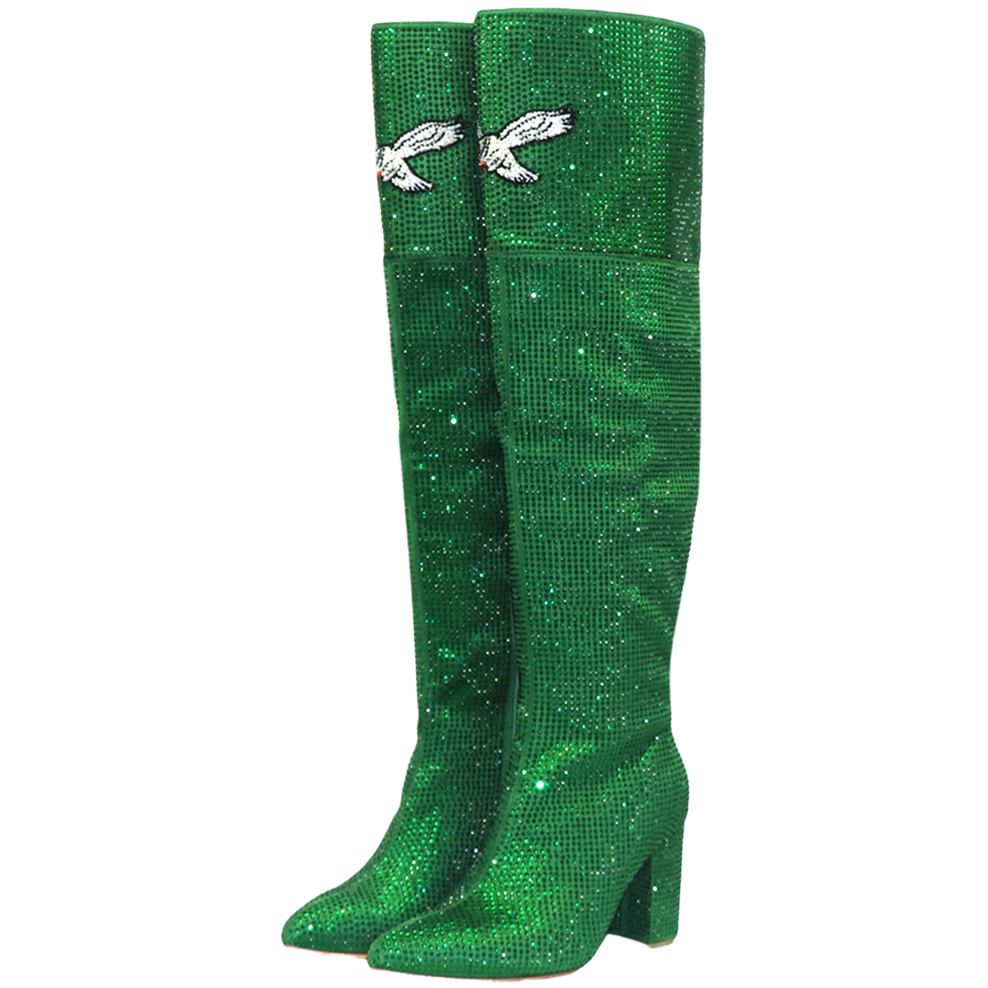 Women's FABGATING by Cuce Kelly Green Philadelphia Eagles Team Color Crystal Over-The-Knee Boots
