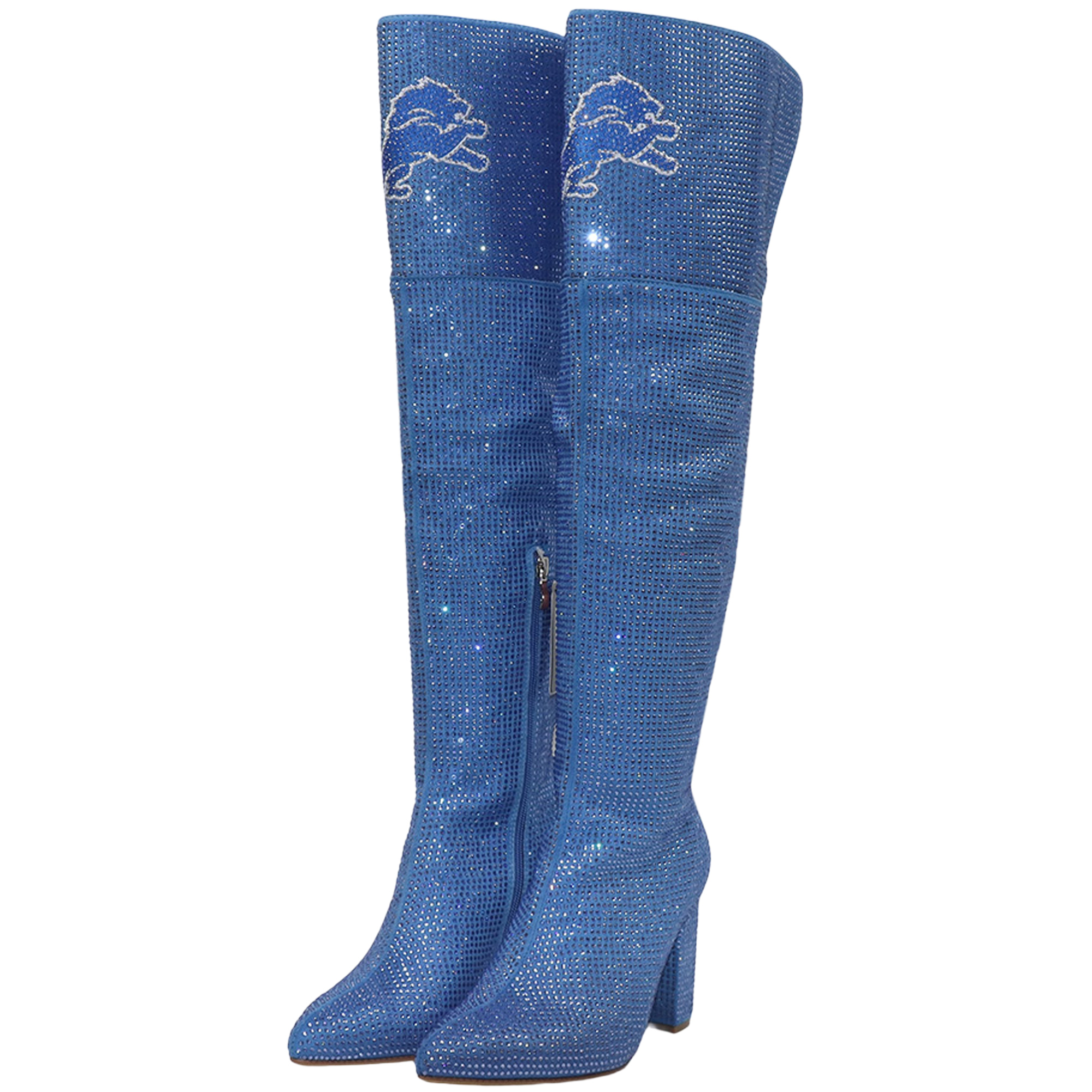 Women's FABGATING by Cuce Blue Detroit Lions Team Color Crystal Over-The-Knee Boots
