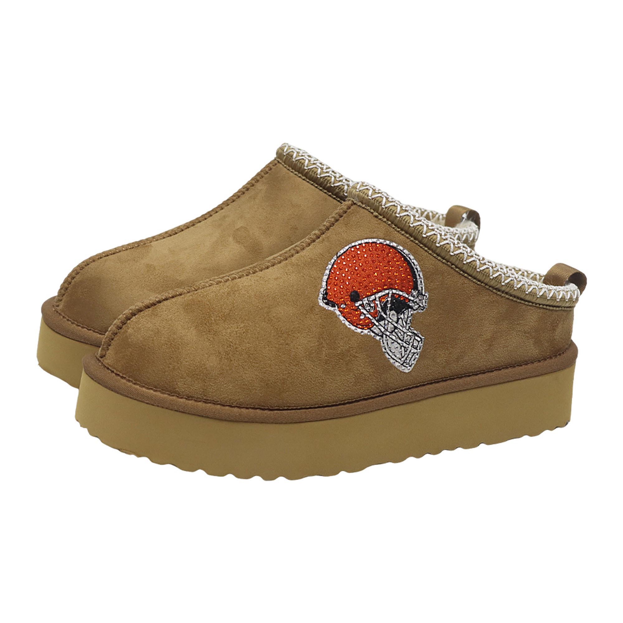 Women's FABGATING by Cuce Tan Cleveland Browns Chestnut Slip On Boots with Crystal Logo