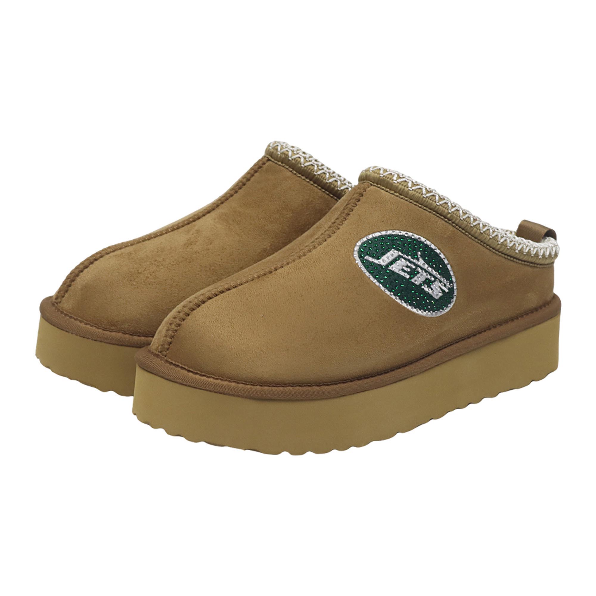 Women's FABGATING by Cuce Tan New York Jets Chestnut Slip On Boots with Crystal Logo
