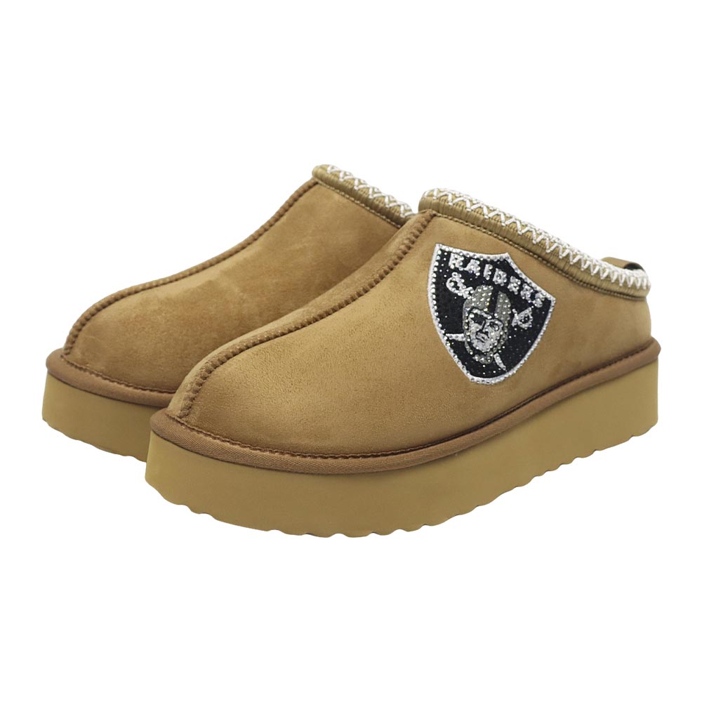 Women's FABGATING by Cuce Tan Las Vegas Raiders Chestnut Slip On Boots with Crystal Logo