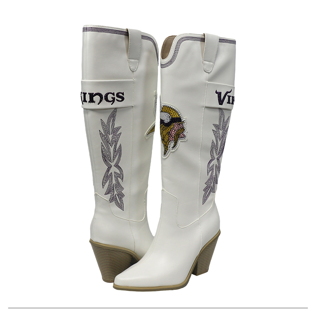 Women's FABGATING by Cuce White Minnesota Vikings Knee High Cowboy Boots