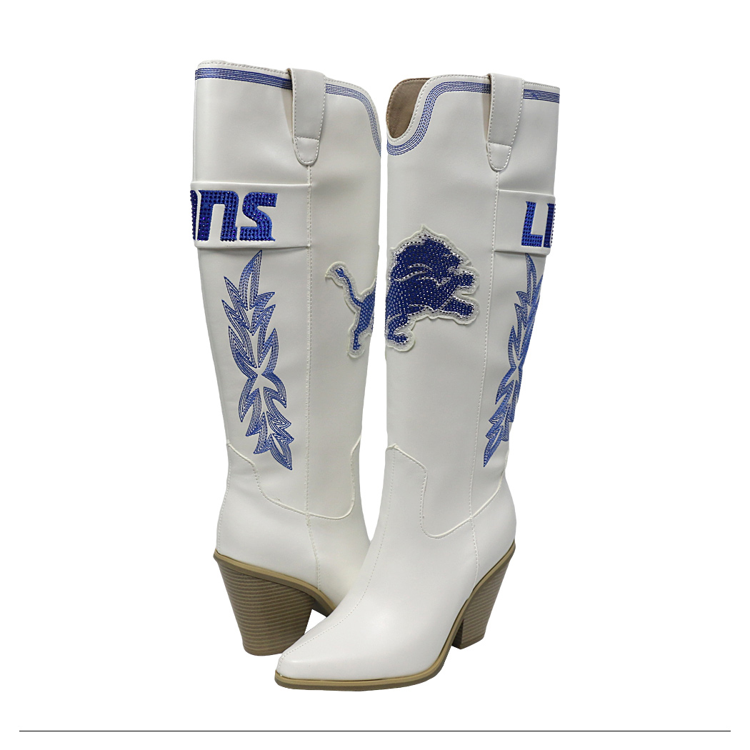 Women's FABGATING by Cuce White Detroit Lions Knee High Cowboy Boots