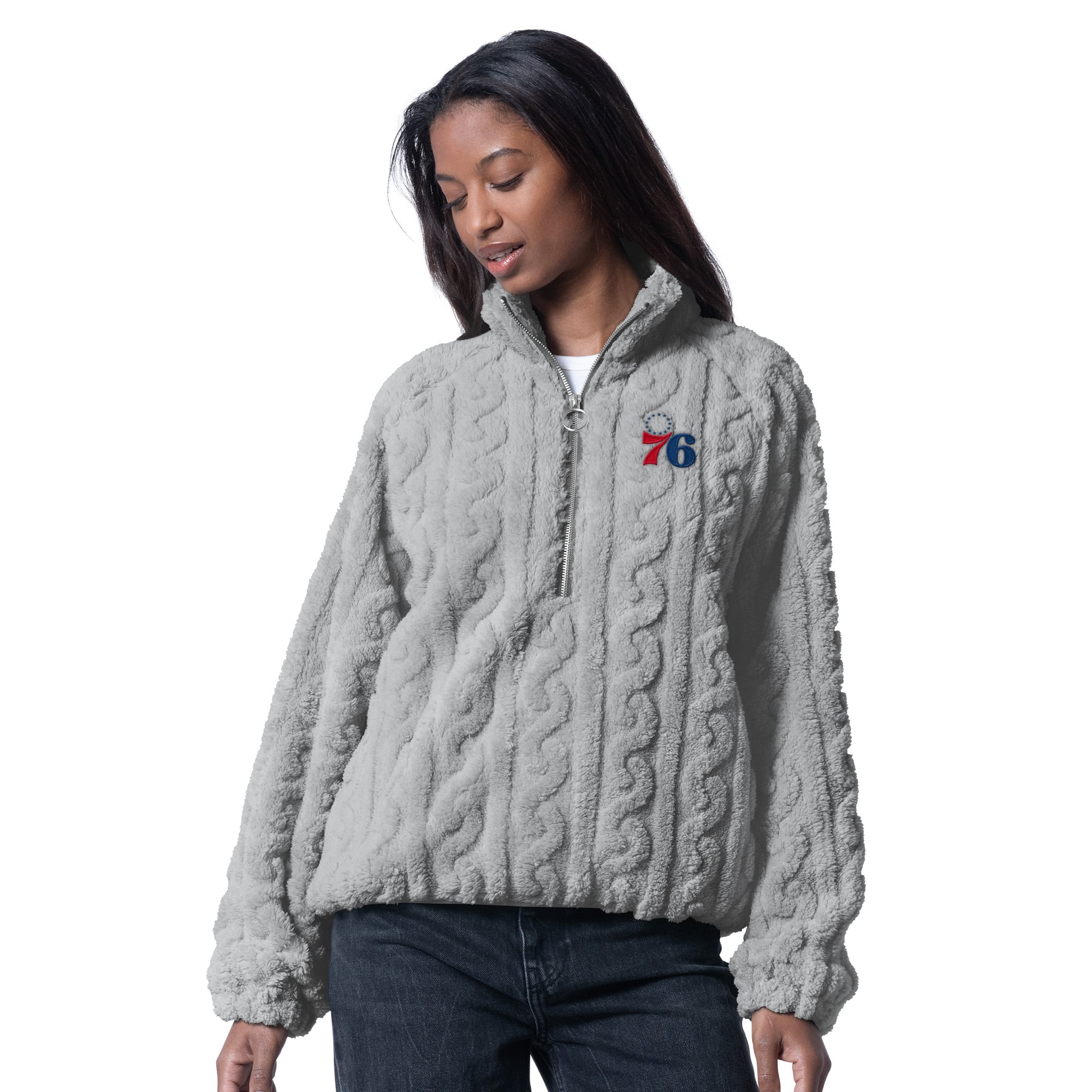 Women's G-III 4Her by Carl Banks Gray Philadelphia 76ers Champ Half-Zip Pullover