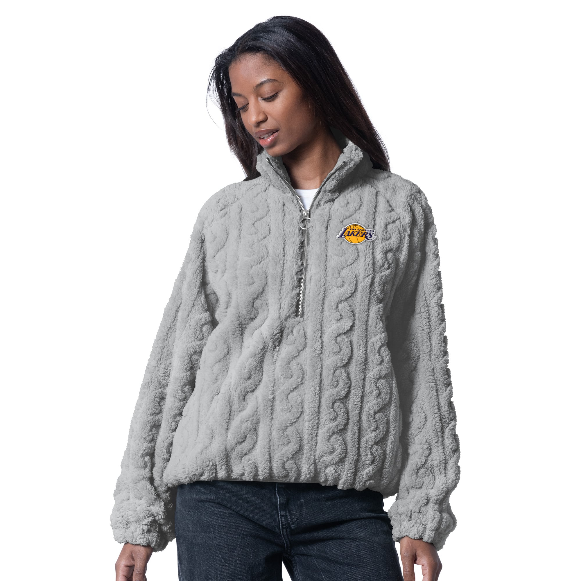 Women's G-III 4Her by Carl Banks Gray Los Angeles Lakers Champ Half-Zip Pullover