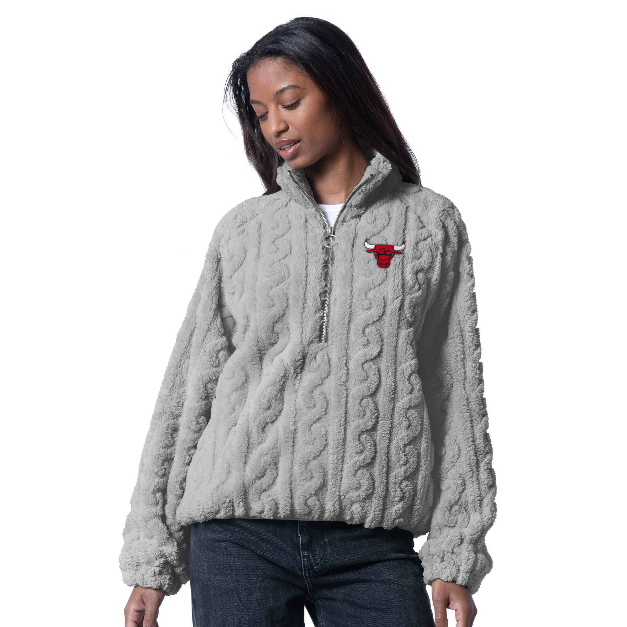 Women's G-III 4Her by Carl Banks Gray Chicago Bulls Champ Half-Zip Pullover