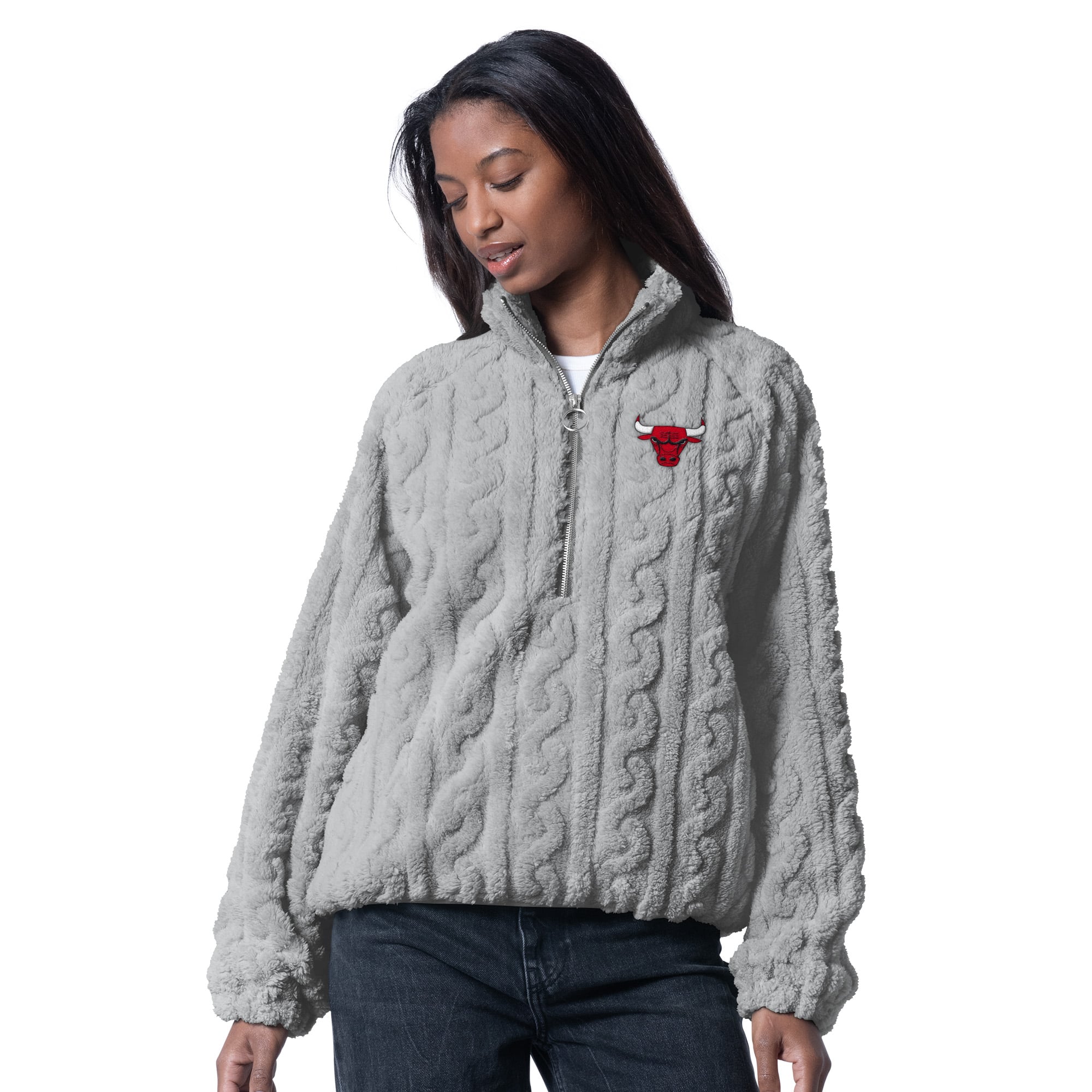Women's G-III 4Her by Carl Banks  Gray Chicago Bulls Champ Half-Zip Pullover
