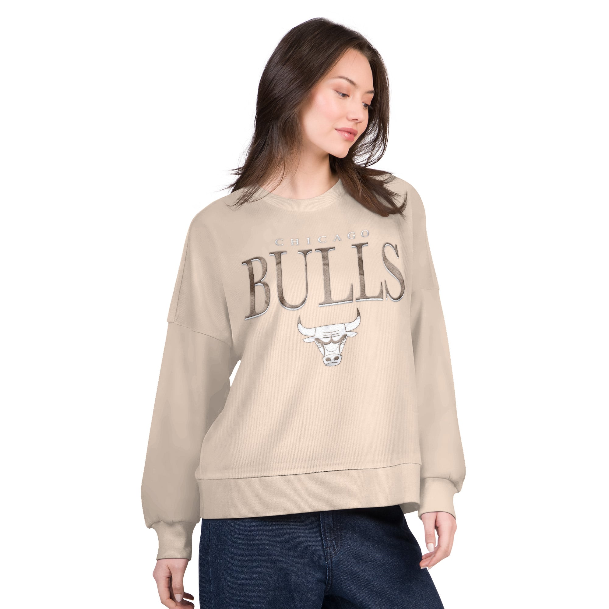 Women's G-III 4Her by Carl Banks Natural Chicago Bulls Oversized Vet II Sweatshirt