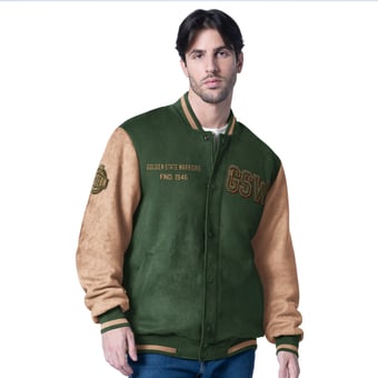 Men's G-III Sports by Carl Banks  Olive Golden State Warriors Infielder Faux Suede Full-Zip Varsity Jacket