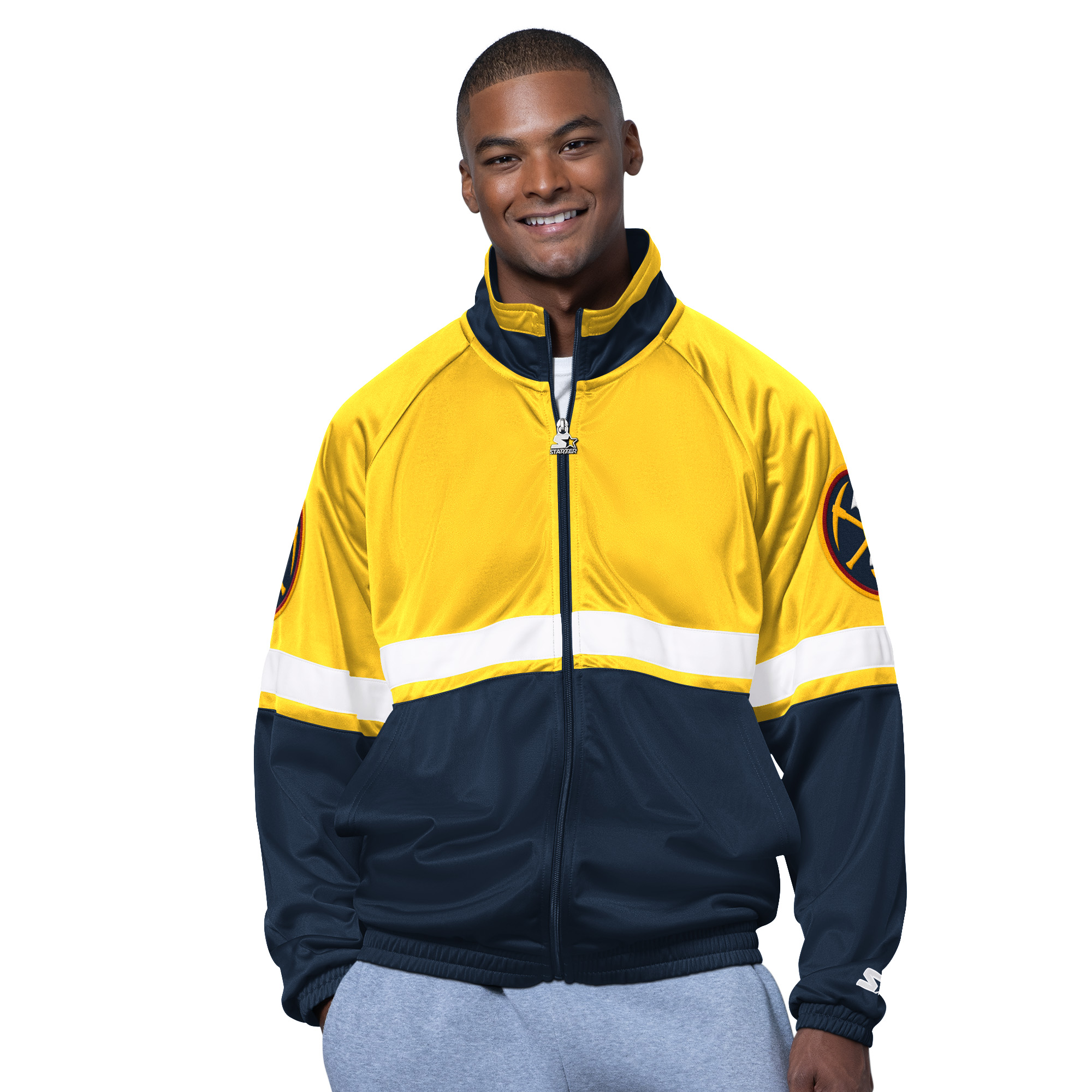 Men’s Starter Navy/White Denver Nuggets The Veteran Tricot Track Raglan Full-Zip Jacket Men’s Starter Navy/White Denver Nuggets The Veteran Tricot Track Raglan Full-Zip Jacket