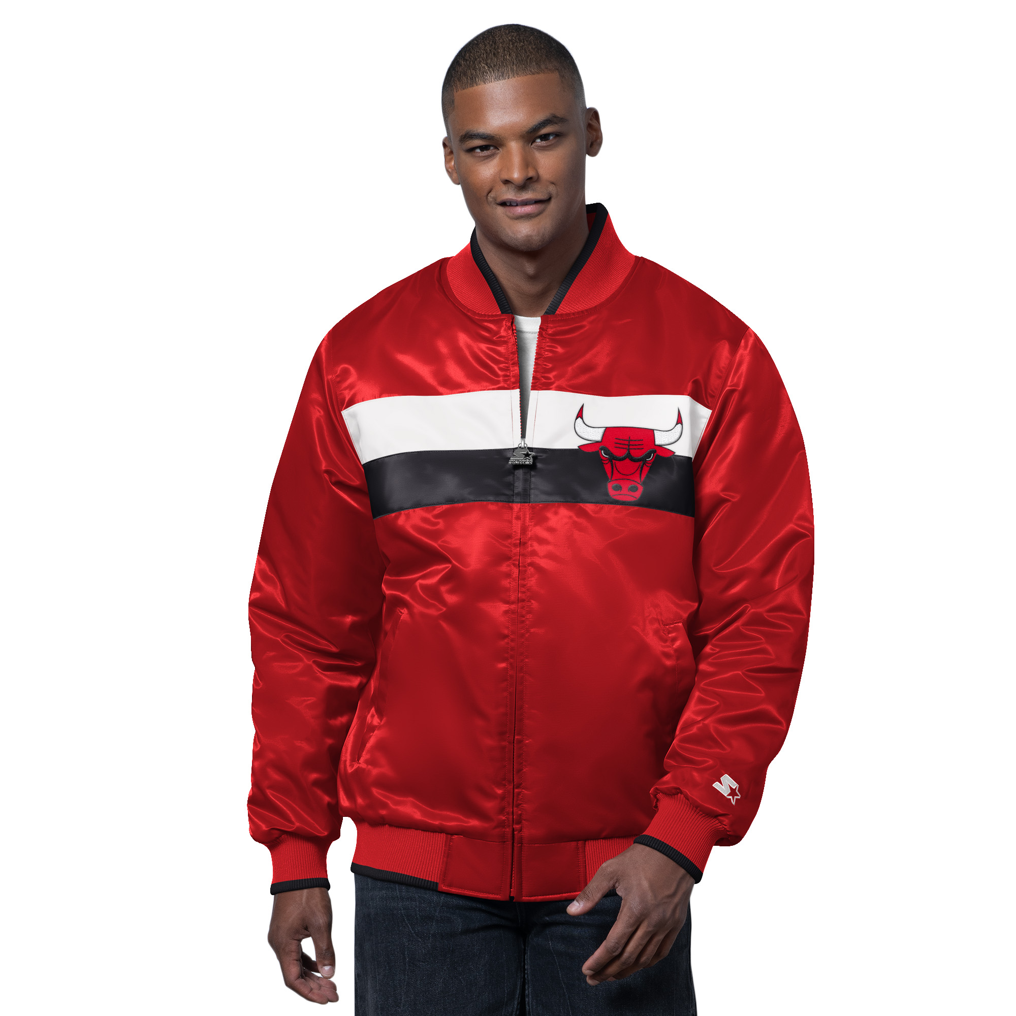 Men's Starter Red/Black Chicago Bulls The Ambassador Satin Varsity Jacket