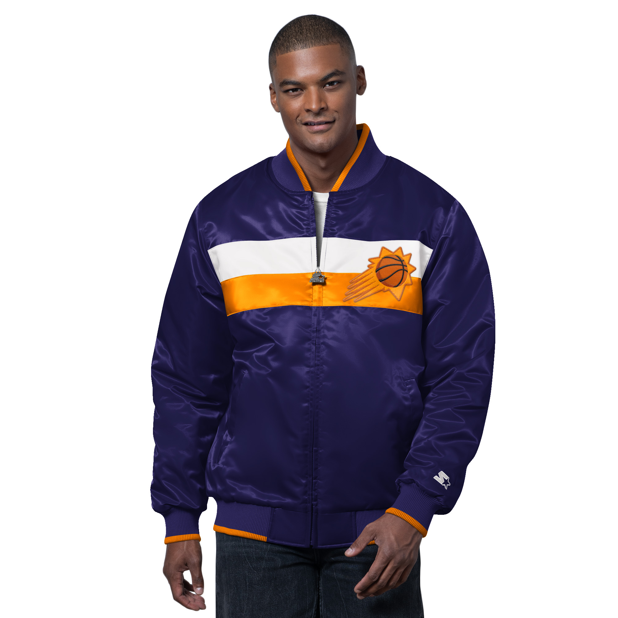 Men's Starter Purple/Orange Phoenix Suns The Ambassador Satin Varsity Jacket