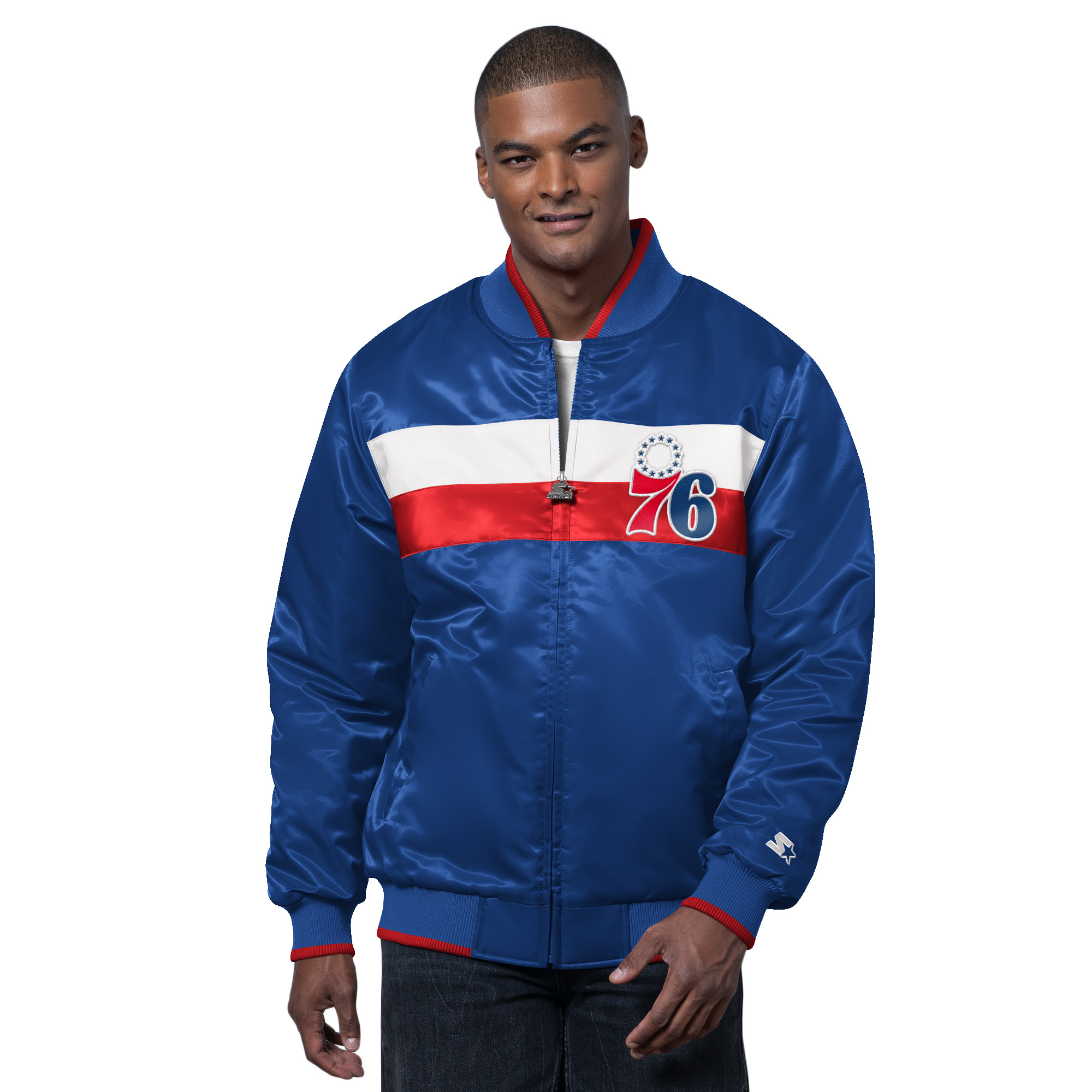 Men's Starter Royal/Red Philadelphia 76ers The Ambassador Satin Varsity Jacket