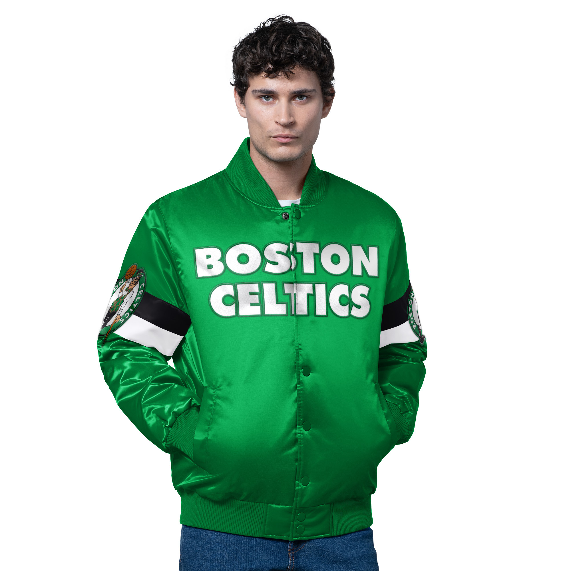 Men’s Starter Kelly Green Boston Celtics Triple Option Varsity Full-Snap Satin Jacket Men’s Starter Kelly Green Boston Celtics Triple Option Varsity Full-Snap Satin Jacket