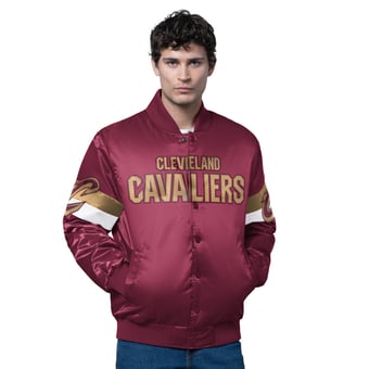 Men's Starter Wine Cleveland Cavaliers Triple Option Varsity Full-Snap Satin Jacket