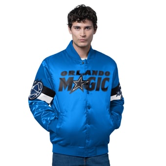 Men's Starter Blue Orlando Magic Triple Option Varsity Full-Snap Satin Jacket
