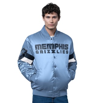 Men's Starter Light Blue Memphis Grizzlies Triple Option Varsity Full-Snap Satin Jacket