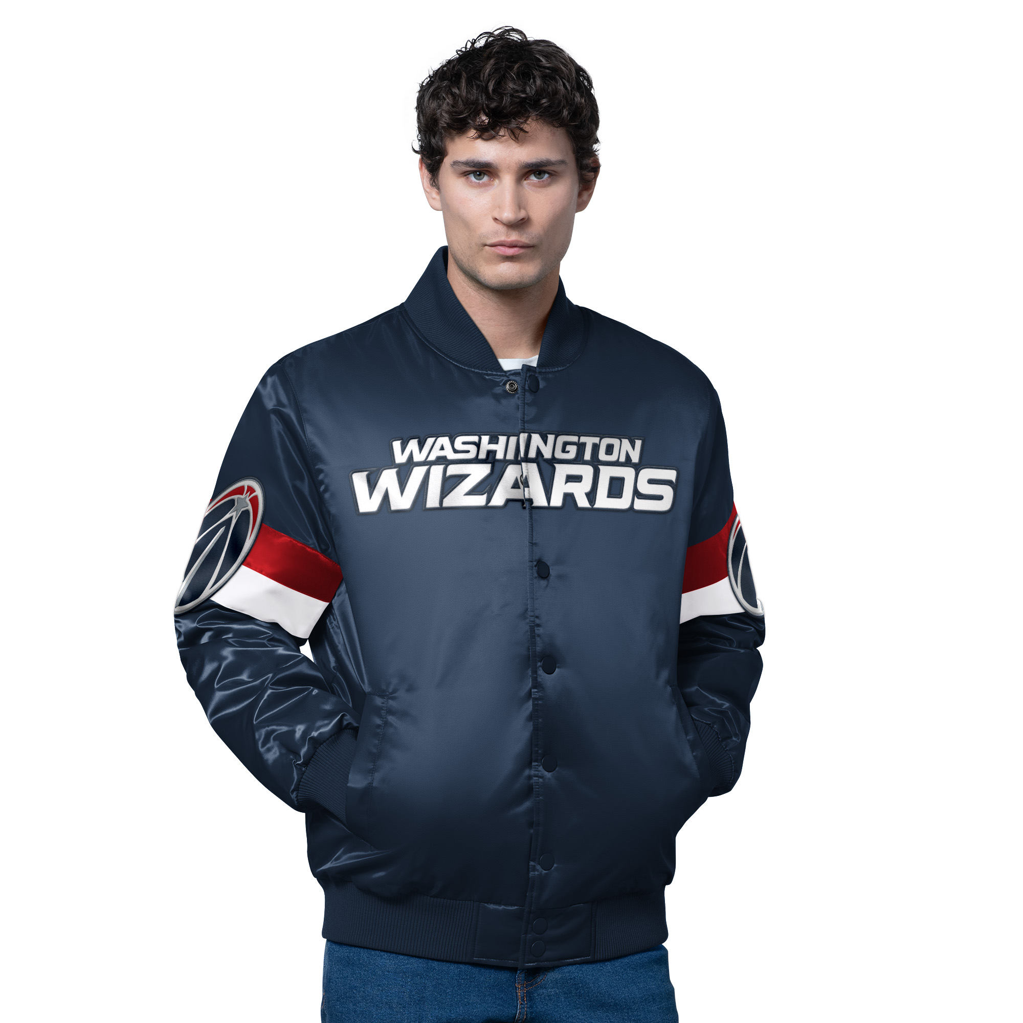 Men’s Starter Navy Washington Wizards Triple Option Varsity Full-Snap Satin Jacket Men’s Starter Navy Washington Wizards Triple Option Varsity Full-Snap Satin Jacket