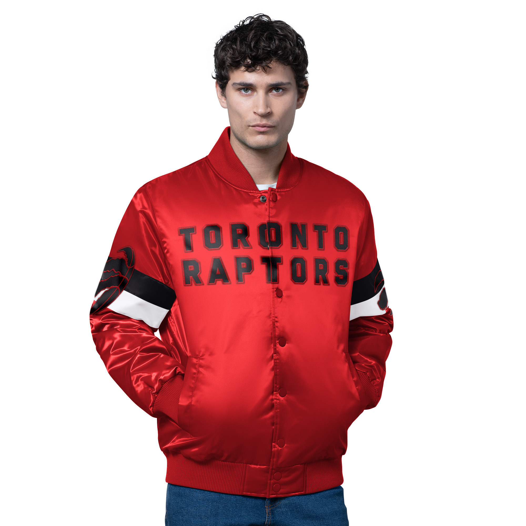 Men's Starter Red Toronto Raptors Triple Option Varsity Full-Snap Satin Jacket
