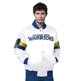 Men's Starter White Golden State Warriors Triple Option Varsity Full-Snap Satin Jacket