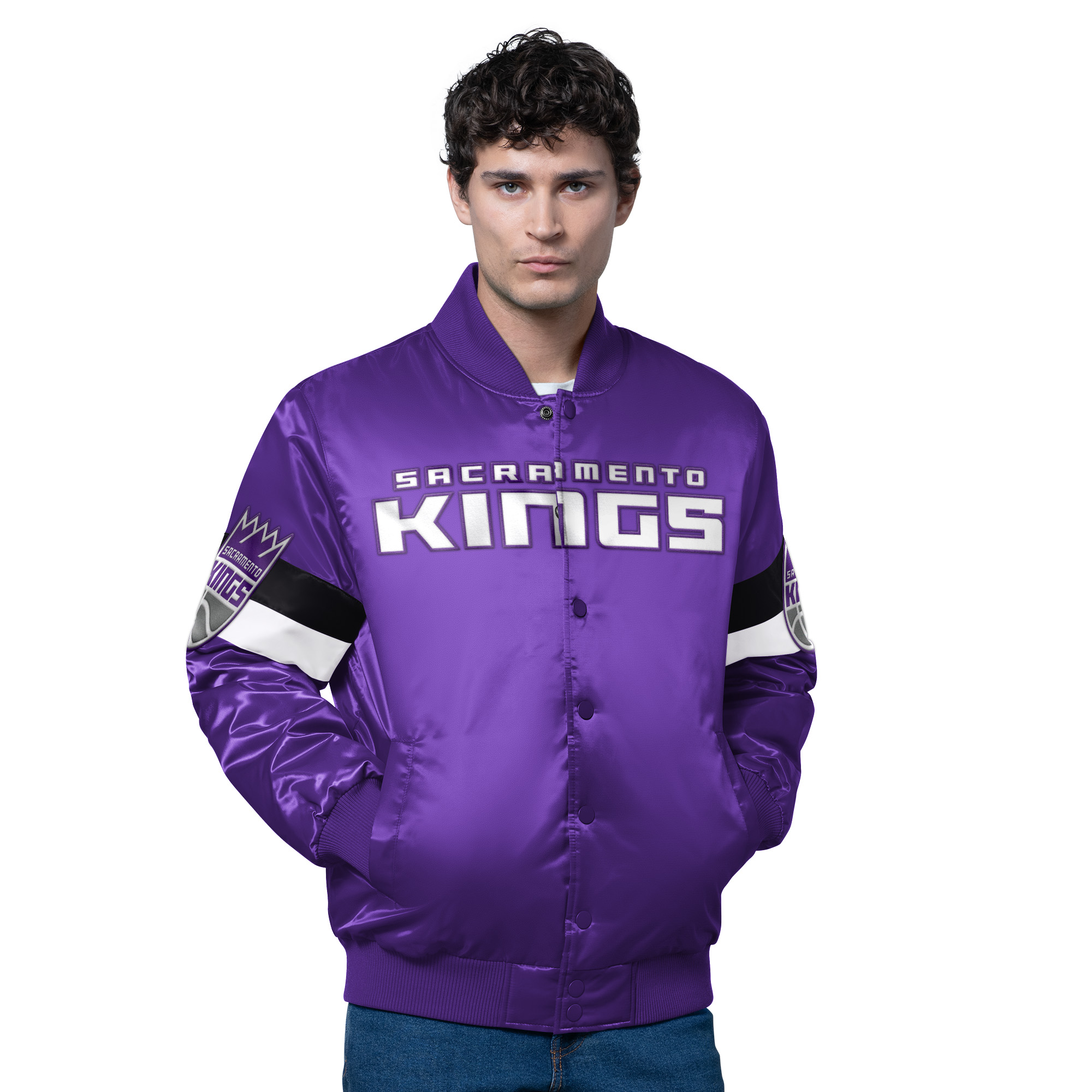 Men's Starter Purple Sacramento Kings Triple Option Varsity Full-Snap Satin Jacket